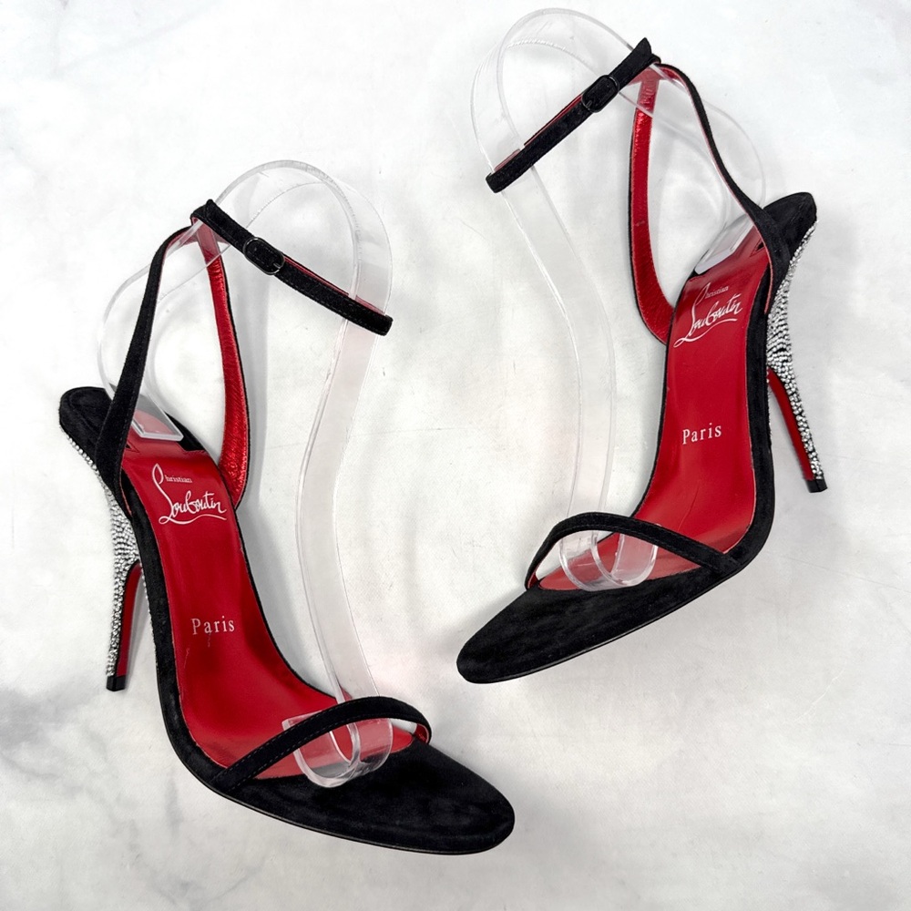 Christian Louboutin Arch Queen Strass Suede Stiletto Sandal Heels Sexy Black 38 - Picture 2 of 16